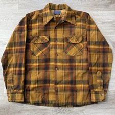 Vintage 60s Pendleton Loop Collar Shadow Plaid Wool Flannel Shirt USA Made Sz M