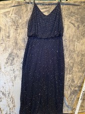 Adrianna Papell Dress Navy Missing Beads Sequins Chiffon Maxi Art Deco Medium