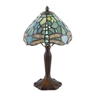 Handmade Emerald Green Stained Glass 8 Inch Tiffany Lamp with Dragonfly Desig...
