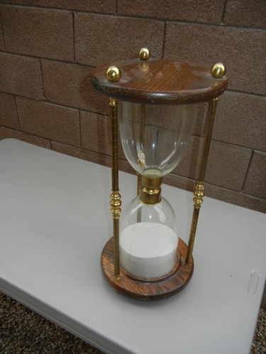 Vintage Large Decorative Brass / Wood Hour Glass Timer, 21" Tall - EXCELLENT