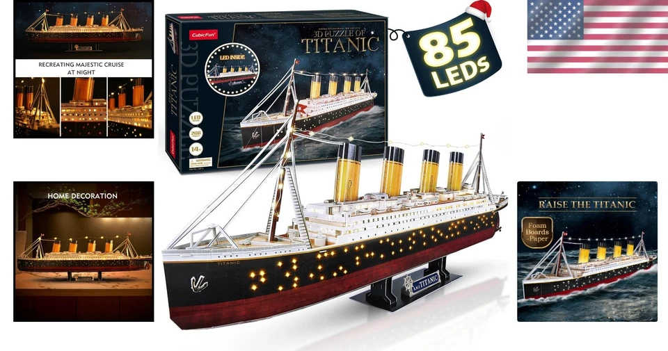 Titanic 3D Puzzle for Adults - 266 Piece Model, LED Lights - Image 2 of 4