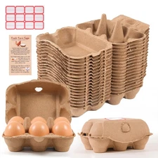 40 Pack Half Dozen Egg Cartons Bulk 6 Count, Empty Natural Paper Pulp Egg Car...