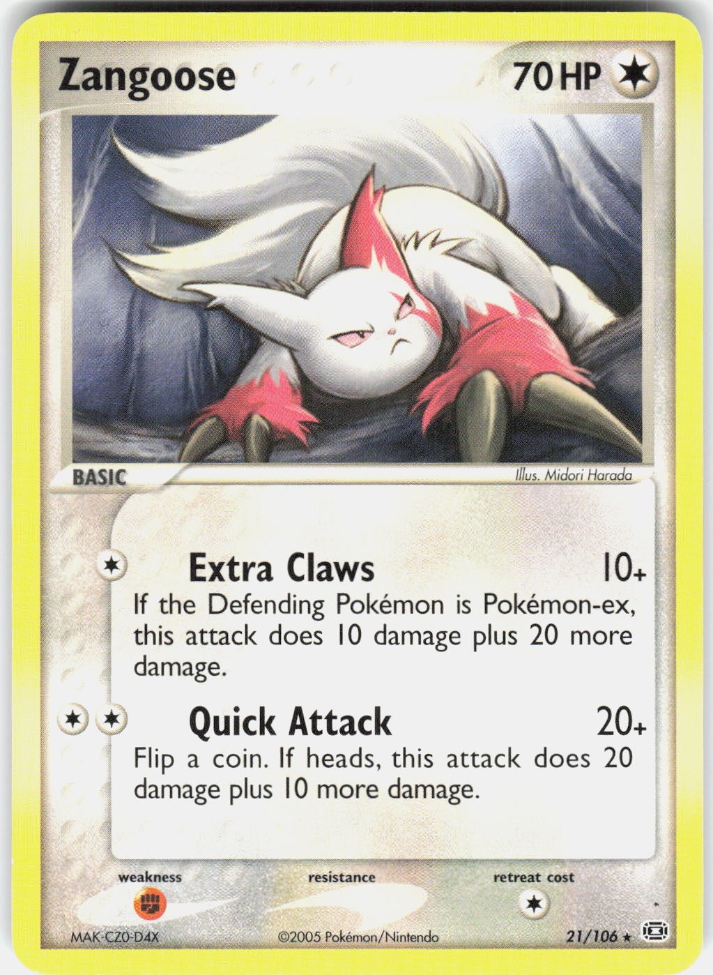 Zangoose 21/106 Rare Emerald Pokemon Lightly Played