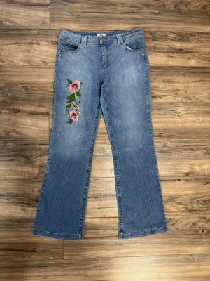 Y2K Cato Womens Size 16 Embroidered Pink Flowers Floral Jeans Boho Chic Denim