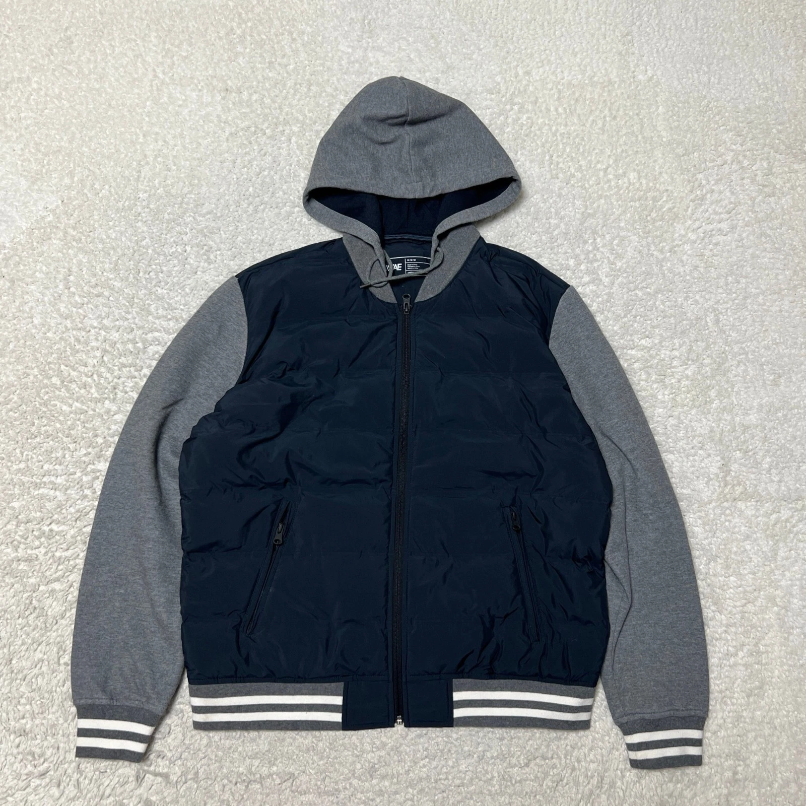American Eagle Jacket Men Medium Navy Puffer Bomber Puffer Hooded Preppy