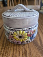 Very pretty handmade floral purple ceramic lidded storage container