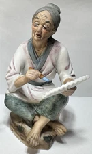 SERV-WARE BY RUBEL  OLD WOMEN PAINTING PROCELAIN FIGURINES ASIAN ART   6” Tall