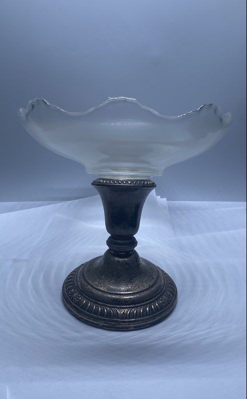 Frank M Whiting Sterling Silver Weighted Pedestal Dish Compote Glass Bowl 6"