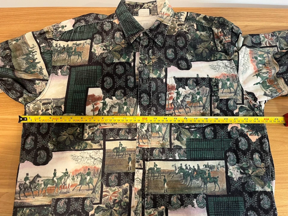 Vintage 90s Benetton Corduroy Over Shirt Paisley and Horses Pattern - Image 4 of 4