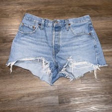 Levi's Premium 501 Distressed Denim Shorts Womens 29W Classic Button Fly Cutoff