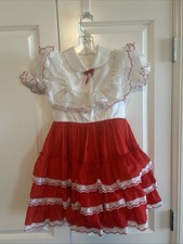 Vtg Golden Age Red White Ruffled Lace Pageant Party Dress Full Circle Sz 7