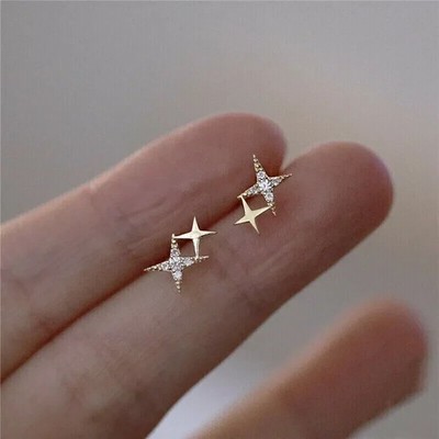 1CT Round Real Moissanite Small Cross Stud Earrings 14K Yellow Gold Plated