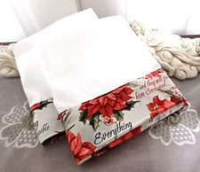 COUNTRY COTTAGE SET OF TWO SOLID WHITE BIBLE WORDS POINSETTIAS PILLOWCASES-NEW