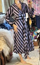 Marc Jacobs Chevron Midi Dress Purple Stripes Long Tie Empire Button Sleeves 0