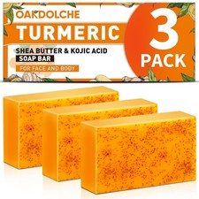3 Pack Turmeric Kojic Acid Soap Bars - Infused with Retinol, Hydrolyzed Collagen