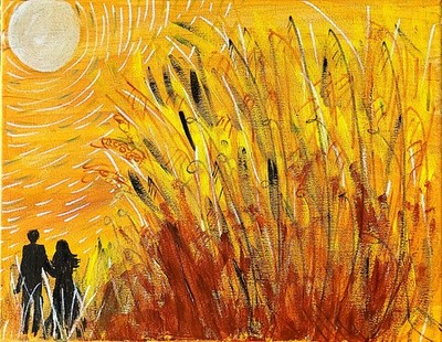 Golden Fields Barley 11x14 Original Acrylic Romantic Silhouette