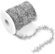 Christmas Tinsel Garland, 65.6 FT Silver Glitter Ribbon Metallic Foil Thin