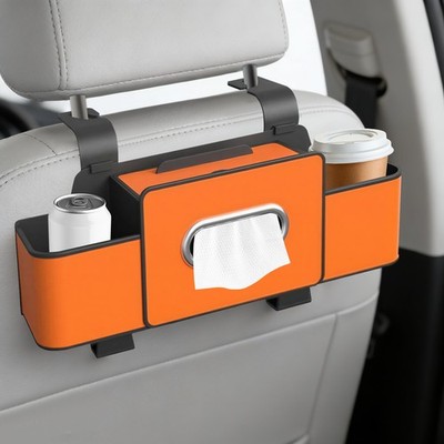 Multifunctional Seat Back Storage with Tissue Box, 3 in1 Back Seat Car Organizer