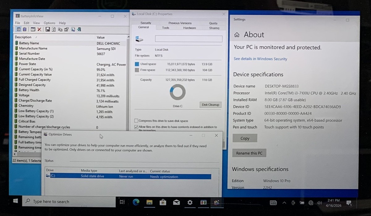 Dell Inspiron 13 7378 2in1 Intel i3-7100U@2.40GHz 8GB DDR4 RAM