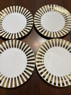 Ciroa Luxe Metallic Gold Stripes Velutto 7.5  Salad Plates Set Of 4 Porcelain
