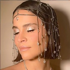 Women Headdress Crystal Tassels fashion Metal Hair Chain Jewelry Headwear 29591