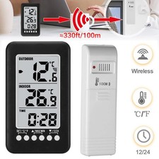 Digital LCD Thermometer Clock Wireless Indoor/Outdoor Temperature Meter Gauge