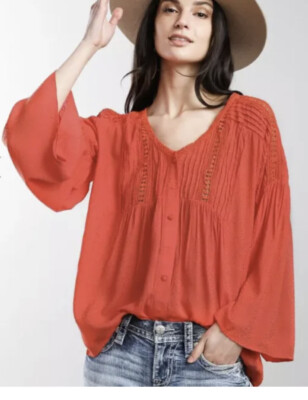 orange peasant top