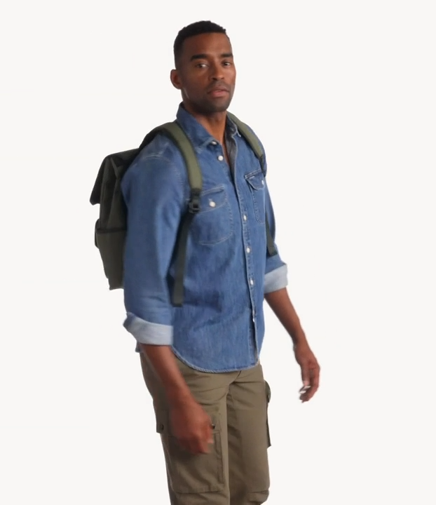 Fossil Weston Nylon Olive Green Laptop Backpack Leather Trim