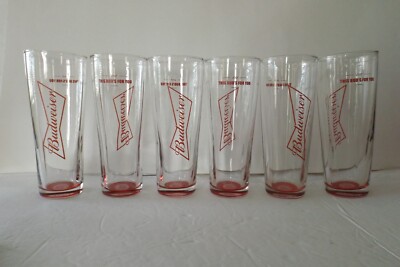 6 Luminarc Budweiser 16 oz. Glasses Red Glow Bottom Beer Glasses Man ...