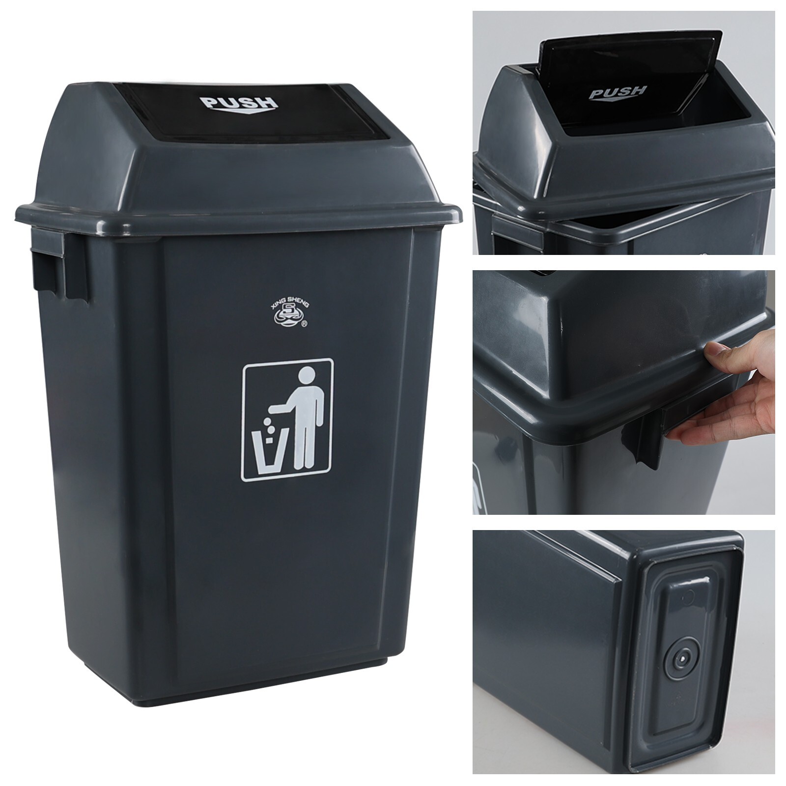 4 Packs 18 Gallon Large Commercial Trash Can, Plastic Tall Garbage Can Outdoor
