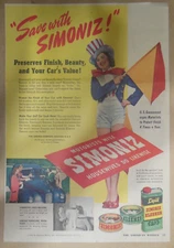 Simoniz Car Car Finish Ad: Save With Simoniz ! from 1940's Size: 11 x 15 inches