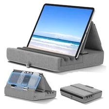  Tablet Pillow Holder, Foldable iPad Stand for Lap, Bed and Desk -Tablet Grey