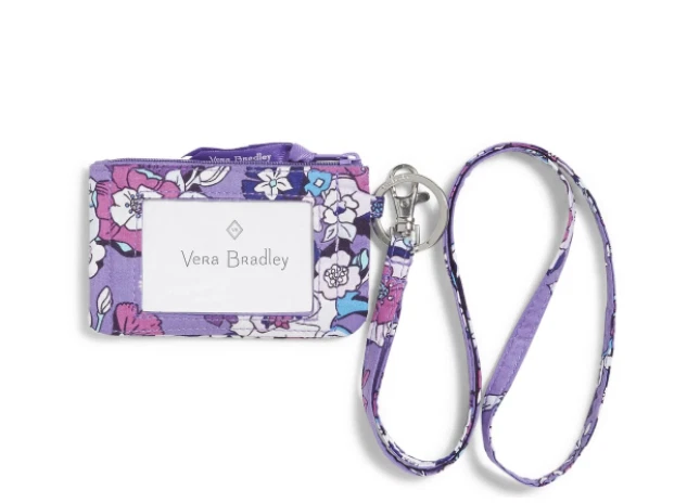 New Vera Bradley Zip ID Case u0026 Lanyard Enchanted Garden Purple Pink | eBay
