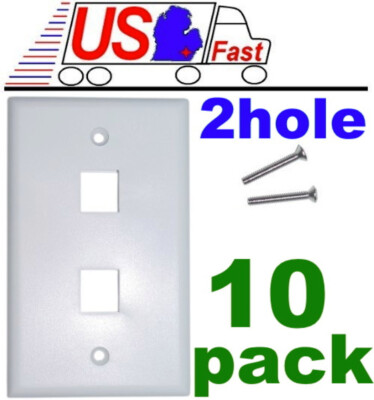 Lot10pk Keystone flush Wall face Plate 2/Two/Dual mounting Hole/Jack/Port{WHITE