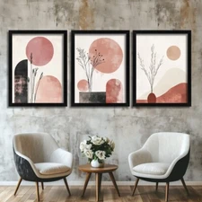 Modern Botanical Art Set of 3 Prints Minimalist Wall Decor Dusky Pink Wall Art
