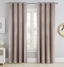 SINGINGLORY Taupe Velvet Curtains 52 x 84 Inch Blackout Grommet Window Curtai...