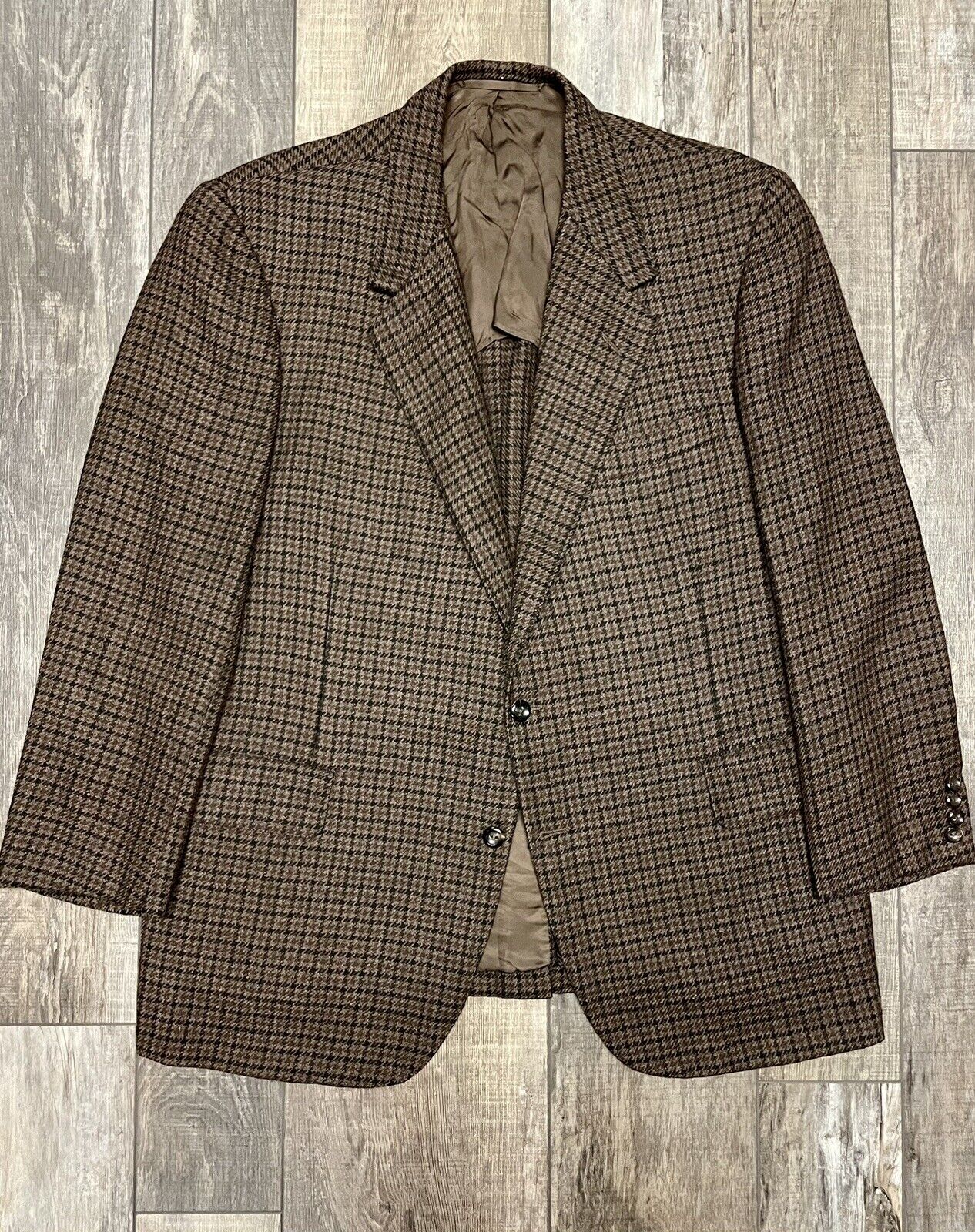 Vintage OXXFORD Clothes brown Houndstooth Tweed Blazer 44R Made in USA ...