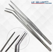 New 12" Inches EXTRA-LONG Tweezers Stainless Steel Straight Curved Handy