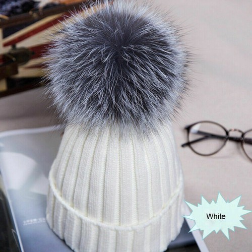 Cappello da donna in pelliccia sintetica grande pom bobble lavorato a maglia berretto sci morbido caldo - Foto 13 di 20