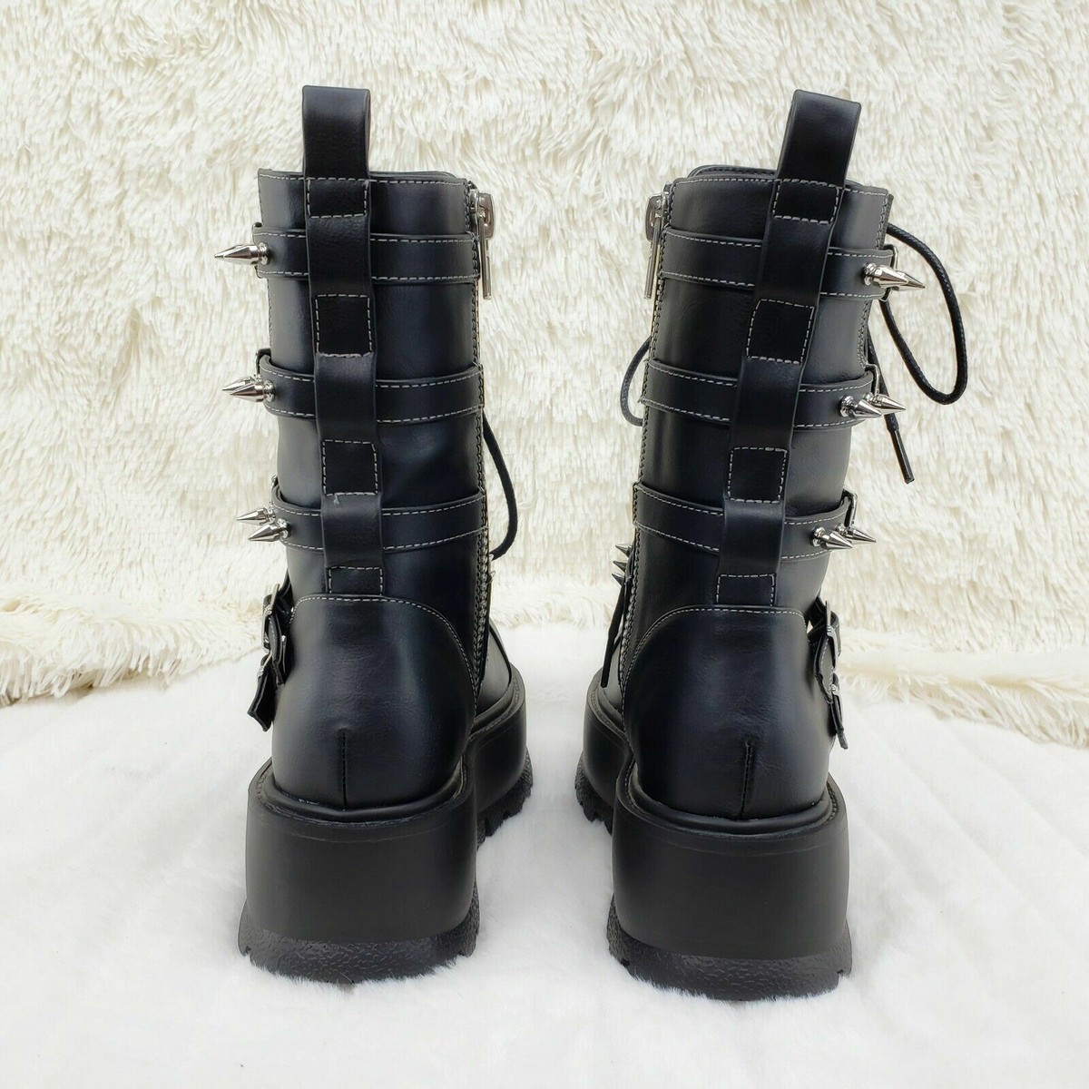 Slacker 165 Black Matte Lace Up Zipper Spiked Ankle Boots