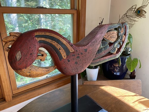 SCULTURA GALLO VINTAGE STATUA POLLO Maya Astratta 25X20” - Foto 2 di 12