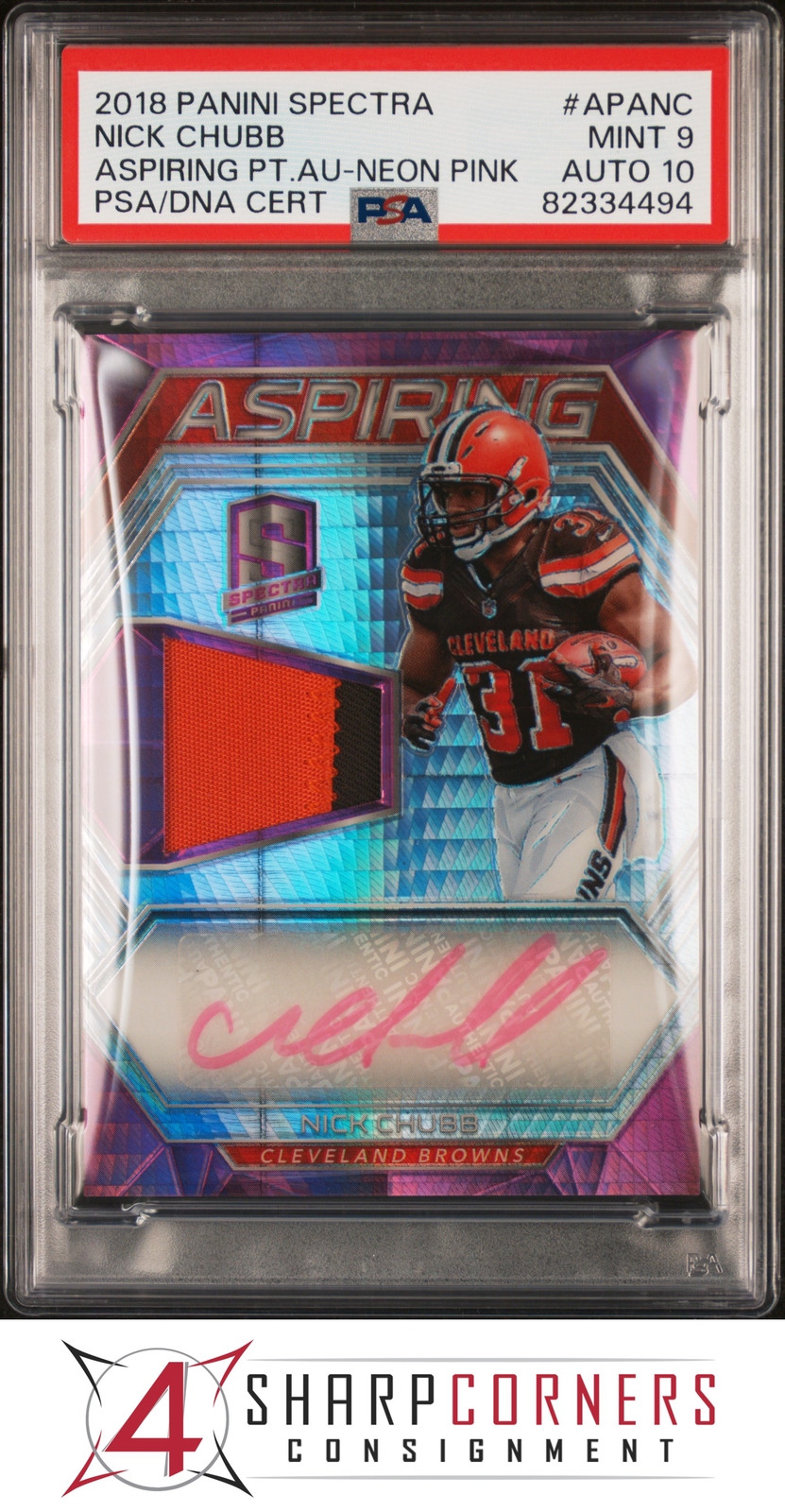 Nick Chubb Panini Spectra Aspiring Patch Autograph #APANC Neon Pink