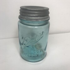 Vintage 1910-1923 BALL PERFECT MASON BLUE PINT Canning Jar-Mold #7X W/Zinc Lid
