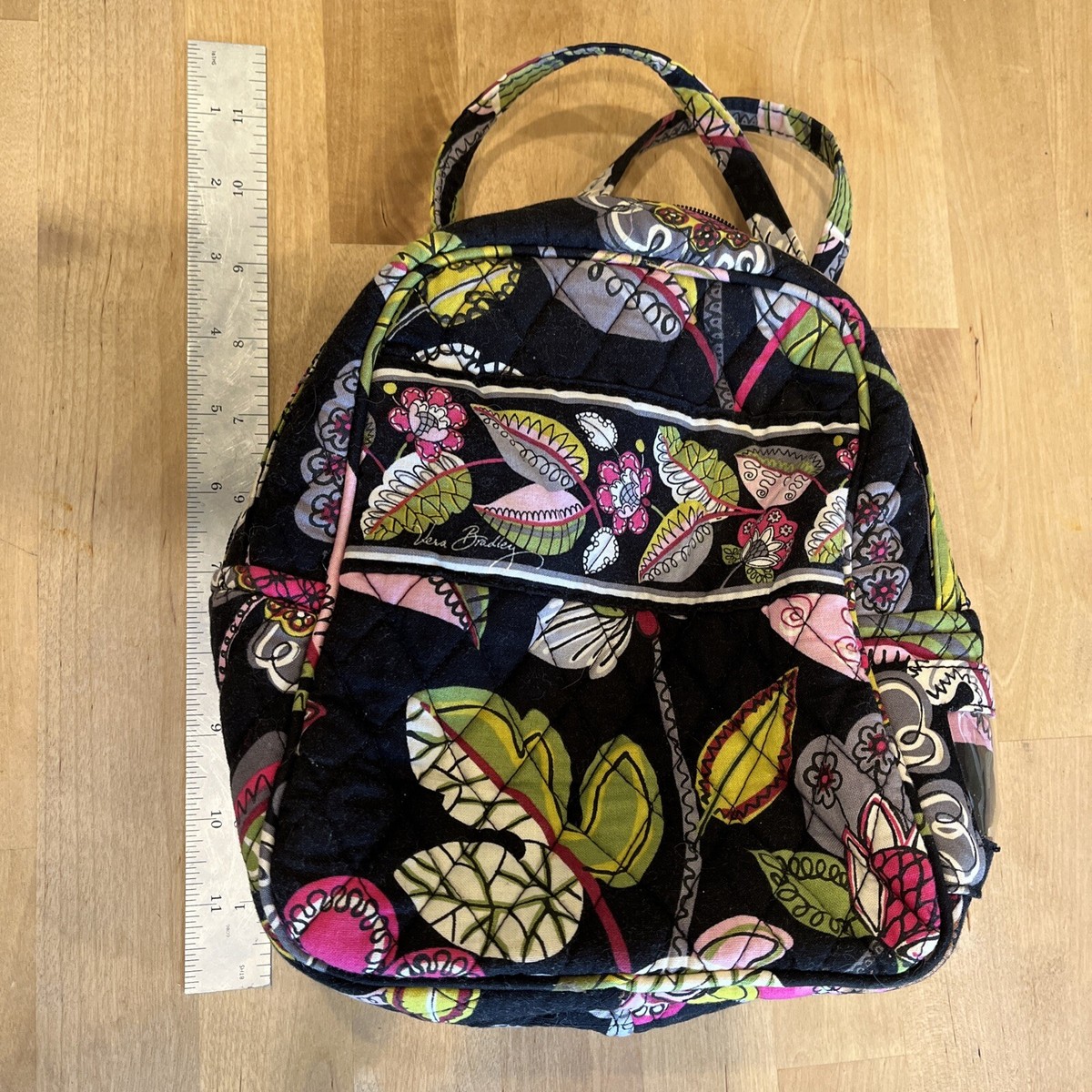 VERA BRADLEY LUNCH BUNCH TOTE MOON BLOOMS Black Pink Green  display picture 1
