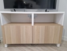 Petit meuble TV blanc et bois 