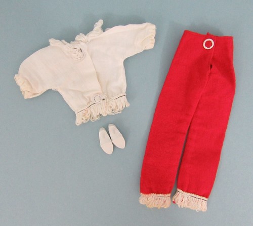 Vintage Clone Barbie SET PANTALONI CON FRANGE ROSSE E BIANCHE con SCARPE - Miss Suzette, Wendy - Foto 11 di 11