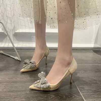 Decolte scarpe donna 8 cm gioiello beige strass evento pelle sintetica 28842