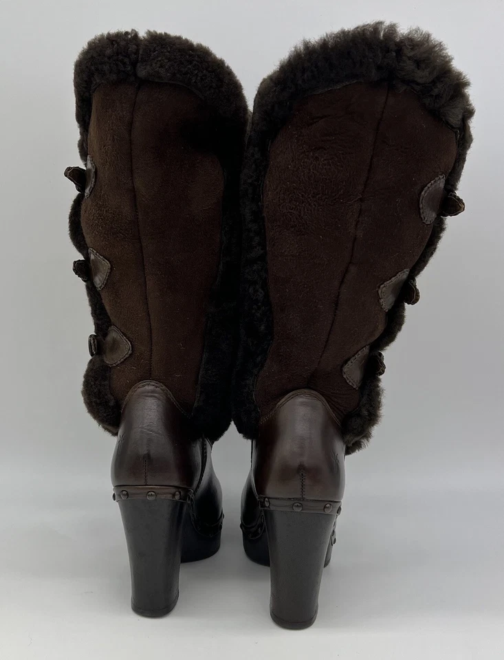 Botas de plataforma de cuero de piel de cordero marrón piel de oveja Frye Ella para mujer talla 6 B zapatos Foto 4 de 4