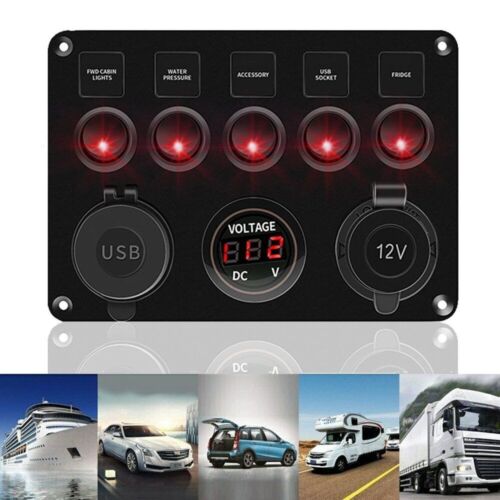 Interruptor de luz LED panel de control voltímetro cargador USB cargador USB de 5 velocidades autocaravana 12 V Reino Unido - Imagen 7 de 15