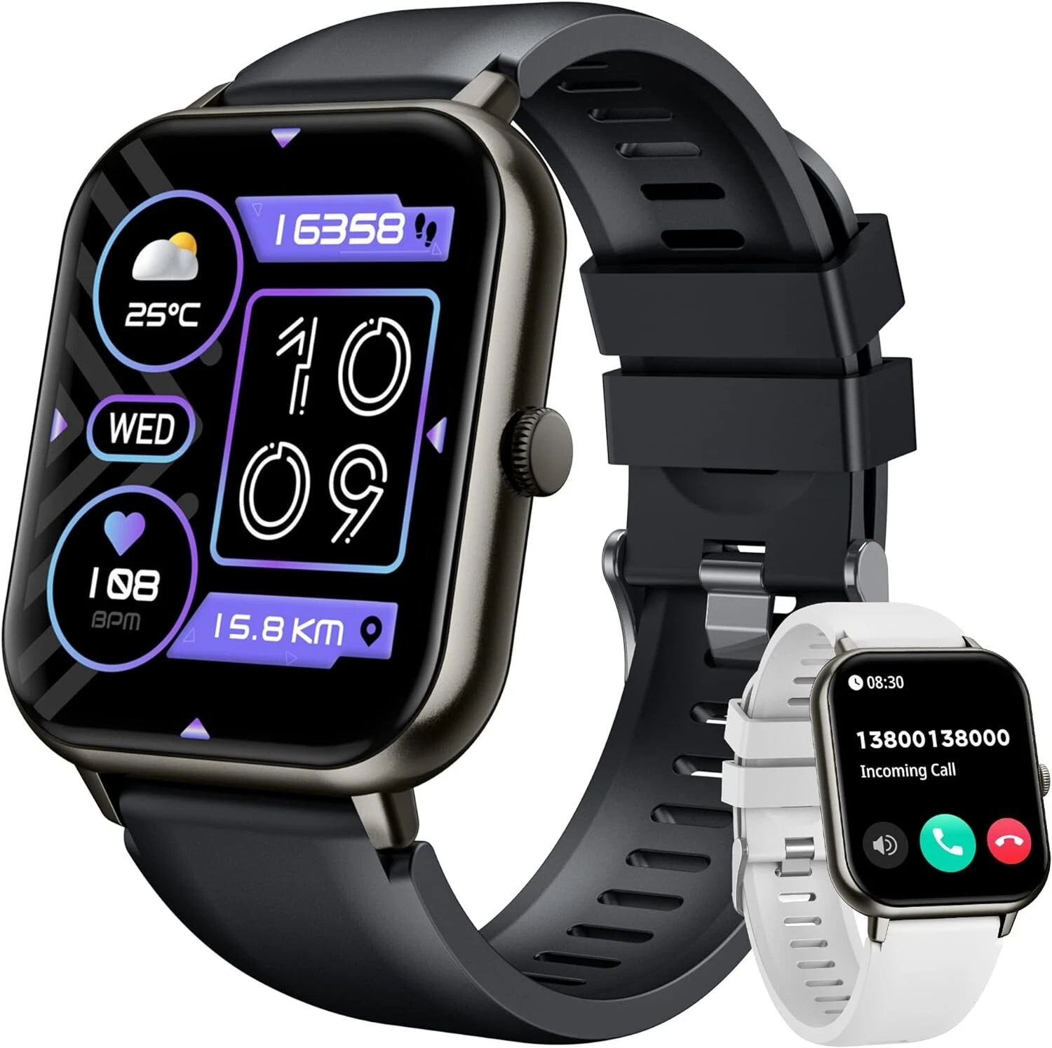 Smartwatch Women Men for Android iOS Fitness Watch Heart Rate Monitor Pedometer Black